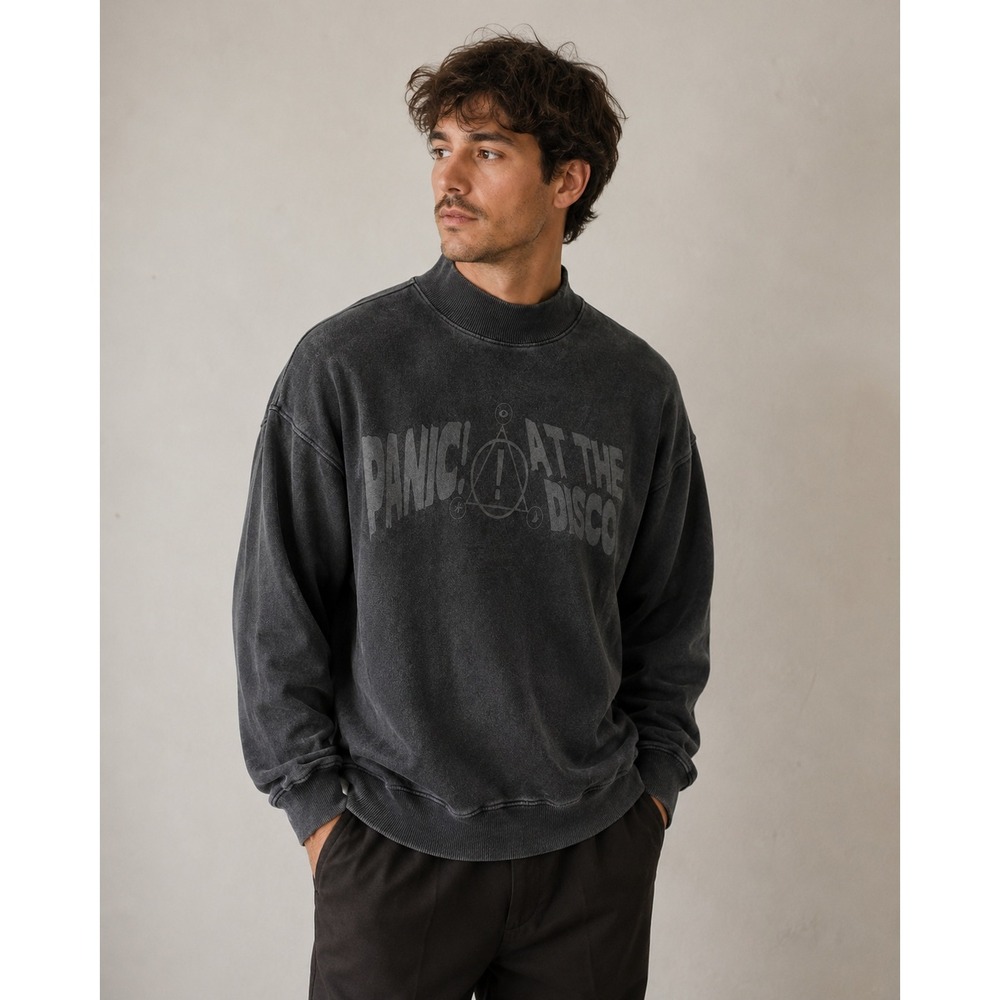 Panic At The Disco‎ Band Graphic Mock Neck Sweatshirt Men's Gray